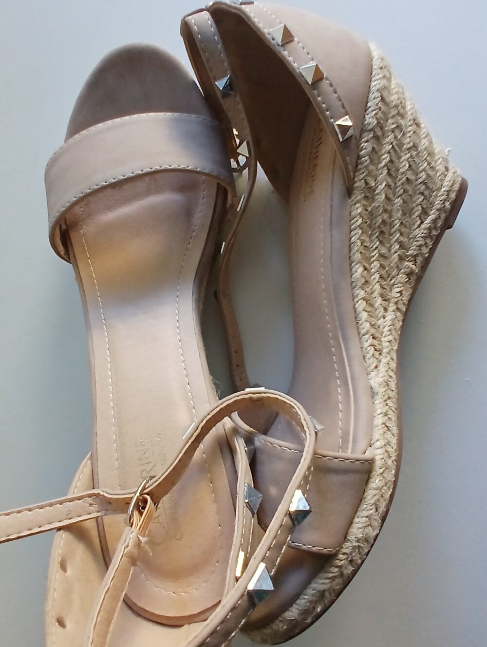 Women's Nude Espadrille Wedge Sandals with Stud Accent